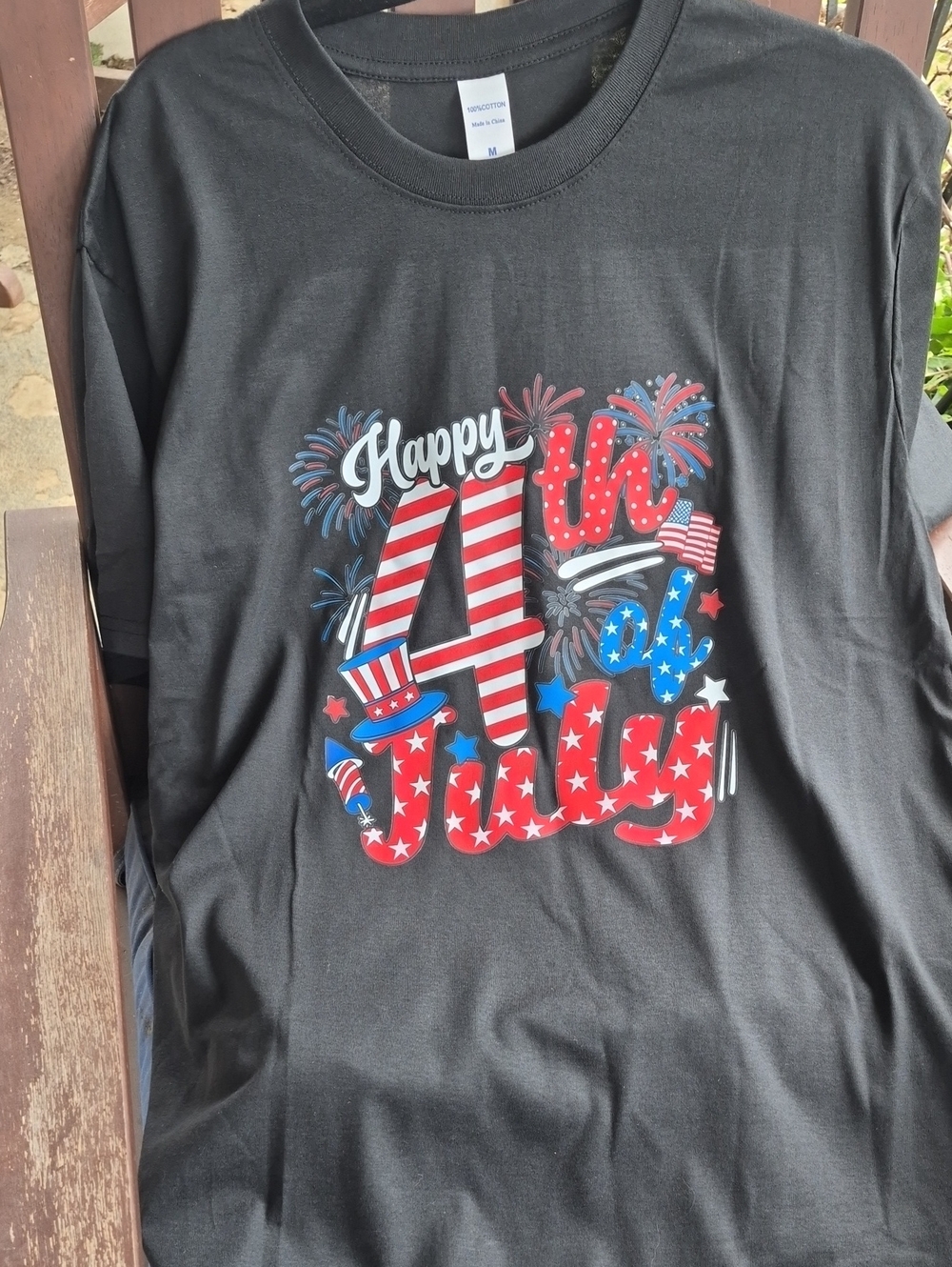 JULY 4th x PEACE GARDEN DESIGNS ❤️🤍💙 SS BLACK Cotton TEE 💙🤍❤️Men M/Ladies L